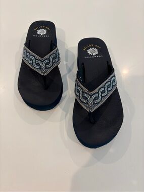 Yellow Box Navy Black Beaded Thong Sandals